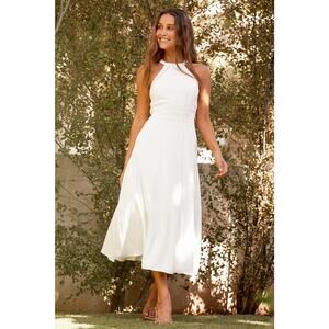 NWT Lulus Summer Dream White Midi Dress Open Back Cocktail Beachy Classy Size M